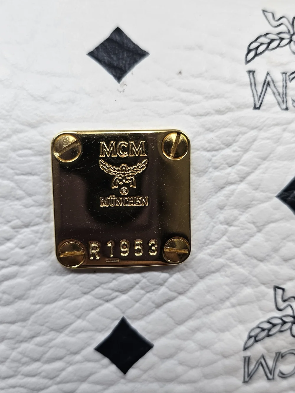 MCM White & Yellow Logo Satchel